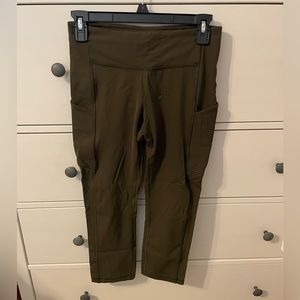 LULULEMON FAST AND FREE HIGH RISE CROP IN ARMY GREEN